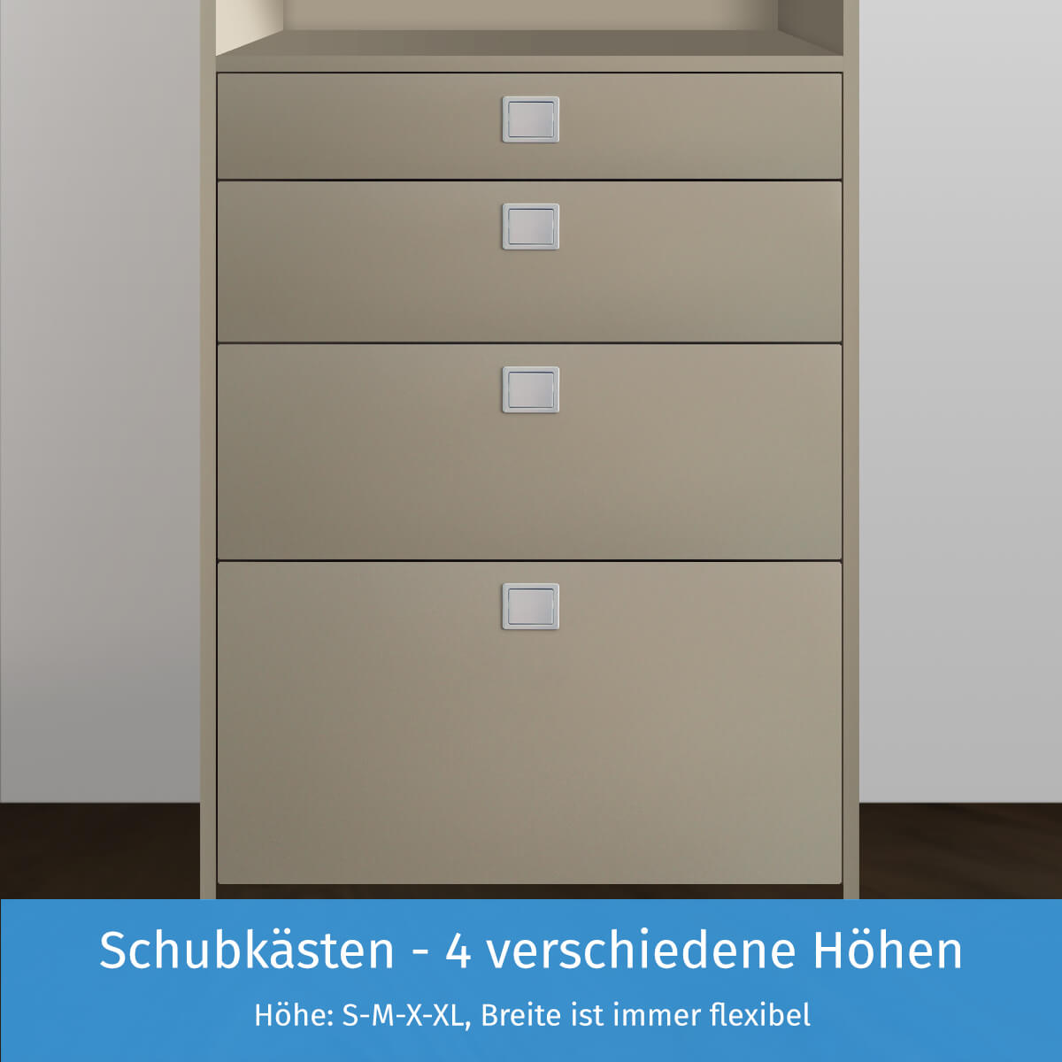 4 verschiedene Höhen Schubkaesten - 4 verschiedene Höhen
